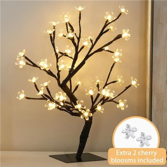 17.5” Lighted Cherry Blossom Tree 48 Warm White Lights Plug in Adapter Light up - Picture 4 of 7